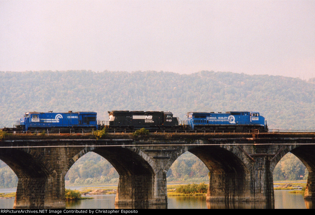 NS 8-40CW 8380, SD40-2 6149 &amp; B23-7 3600 lead 10N across the Rockville Bridge